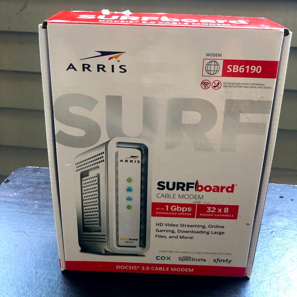 ARRIS SURFboard 1 Gbps SB6190 White Cable Modem DOCSIS 3.0 32 x 8 Gigabit